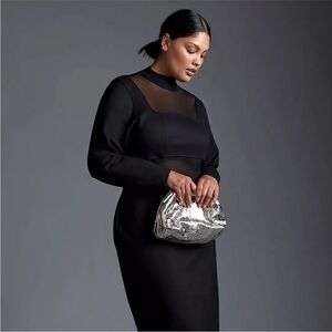 Anthropologie Plus Black Sheer Long Sleeves Side Slit Size 2X Dress.